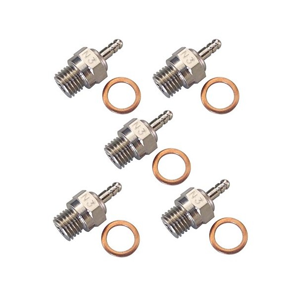 powerday Spark Glow Plug No.3 N3 Hot 70117 for RC Nitro Engines Car Traxxas,VOLCANO T2 VORTEX SS, TORNADO BB,Medium for club racing and sport use (pack of 5pcs)