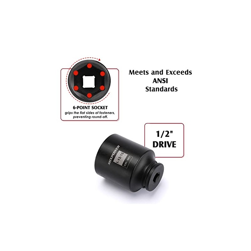 MIXPOWER 1/2-Inch Drive Deep Impact Socket Set, Inch, Cr-Mo, 6