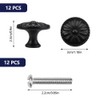 Pack of 12 Furniture Knobs, Black with Screws, Flower Pattern,