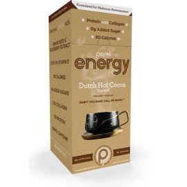 Perk Energy Original Dutch Hot Cocoa Flavored Drink Powder (10 Servings Stickpack) - Gluten-Free, Peanut-Free, Soy-Free