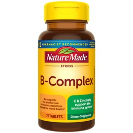 Nature Made Stress B Complex with Vitamin C and Zinc, Dietary Supplement for Immune Support, 75 Tablets, 75 Day Supply