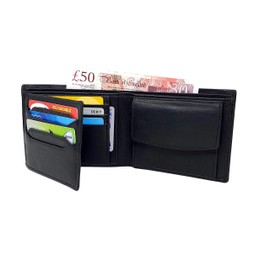STARHIDE Mens Black Wallets Genuine Leather Coin & ID Pocket Multi Cardholder Wallet with RFID Protection | Gift Boxed 1217