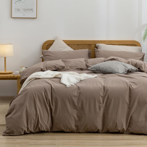 BESTOUCH Duvet Cover Set 100% Washed Cotton Linen Feel Super