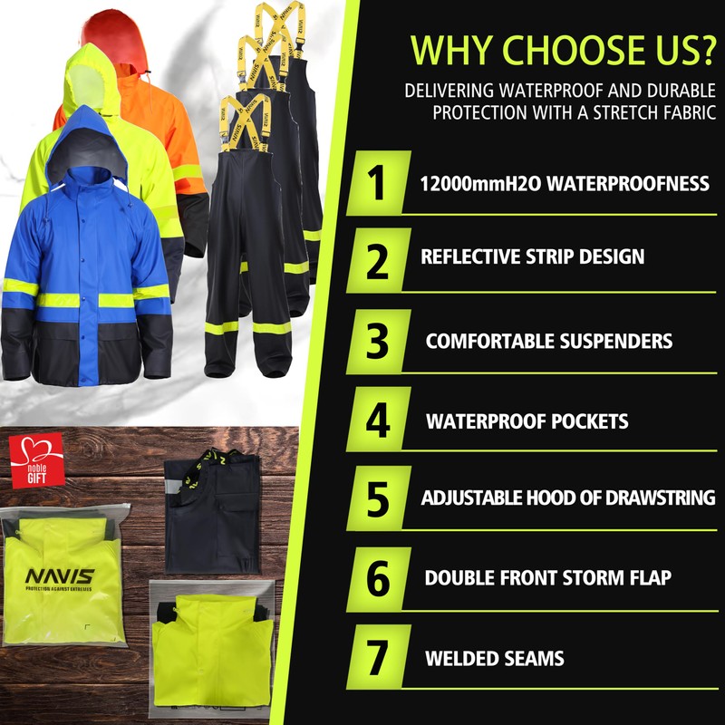 FWG Men's Fishing Rain Suits Waterproof Jacket with Bib Pants,