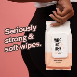 MightyGood. Wipe That Tush Flushable Wipes - 2 Packs of 50, 100 Total - Hypoallergenic & Fragrance-Free With Aloe - Septic-Safe