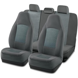 Road Comforts Full Set Car Seat Covers, Bucket Embossed Grey Velour Seat Covers, High Back Auto Seat Covers for Cars, Trucks, Vans, SUVs, Airbag Compatible (Full Set Grey)