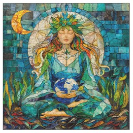 Stained Glass Mother Earth Puzzles for Adults 1000 Pieces, Nature Earth Plant Jigsaw Puzzles, Difficult Hard Mother Love Puzzle as Wall Art Decor