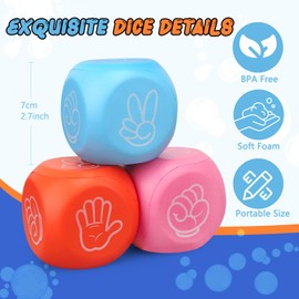 Foam Dice Squeeze Toy, Fidget Toy Sensory Ball for Finger Guessing Game, 2.7inch 6 Sided Rock Paper Scissors Game Dice for Adults Kids Stress Relief, Goodie Bag Filler Classroom Prize Learning 3PCS