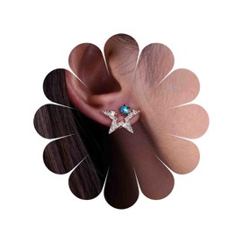 TseenYi Silver CZ Star Stud Earrings Small Hollow Star Earrings Mini Blue Crystal Star Earrings Small Sapphire Gemstone Rhinestone Earrings Jewellery for Women and Girls, Crystal