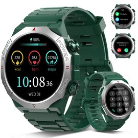 Qecnato Smart Watch, Military Smartwatch Answer/Make Calls, 110+ Sports Modes Fitness Watch with Sleep Monitor, IP68 Waterproof Activity Tracker for Android IOS, Green