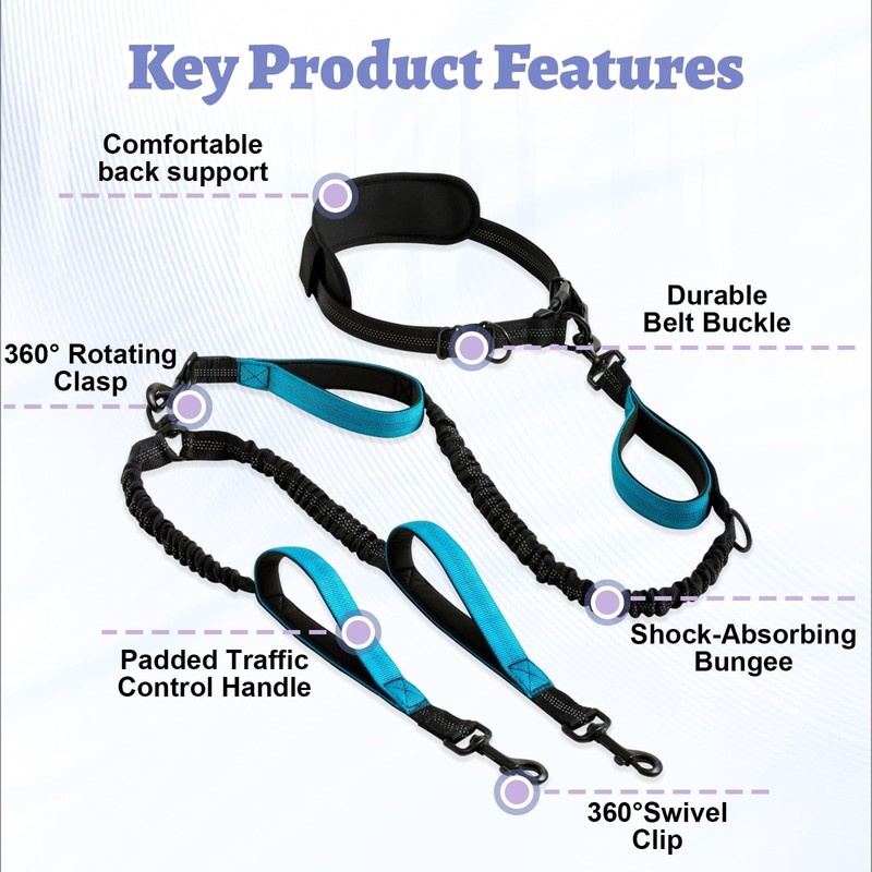 LEOSASA Hands Free Double Dog Leash for Two Dogs- No