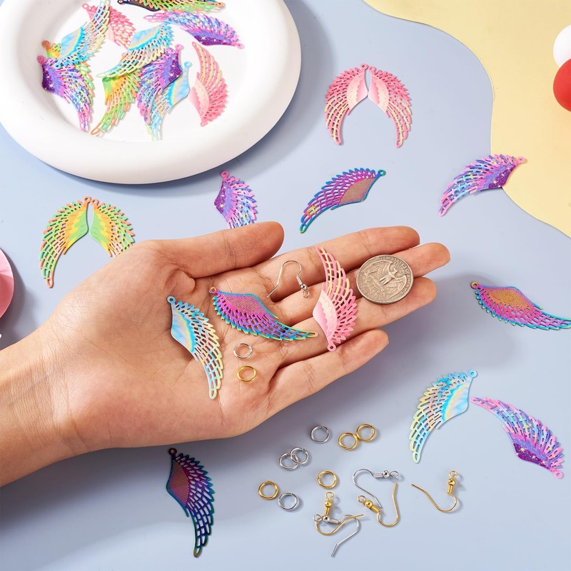 pandahall 30 Pieces Filigree Charms Hollow Wings Stainless Steel Butterfly