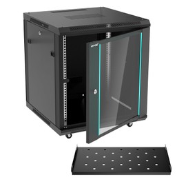MT-VIKI 12U Server Cabinet Network Rack Vented Enclosure w/Moving Wheel, 0.8mm Thick Steel, 23.6‘’ Deep (600mm), for 19'' IT Equipment, Included 1pcs 12'' Depth Rack Shelf