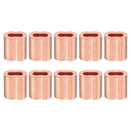 PATIKIL 10 Pack 1/8"/3mm Wire Rope Loop Sleeves Copper Double Ferrule Duplex Crimp Loop Sleeves for Wire Rope Cable Fitting Rigging Golden Color