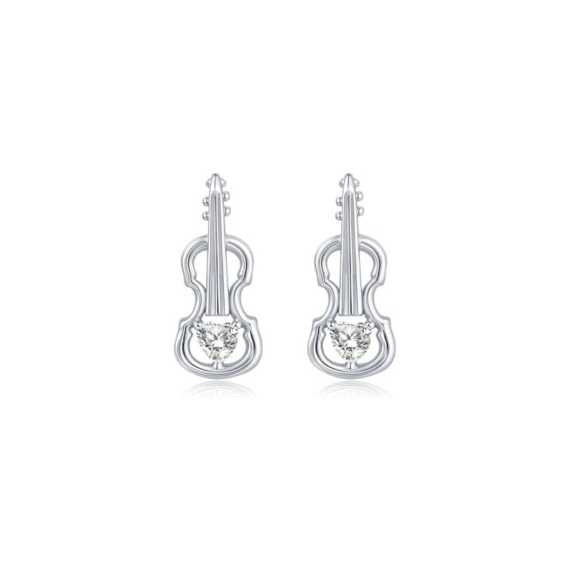 arete de violín de plata de ley 925, hipoalergénicos, para