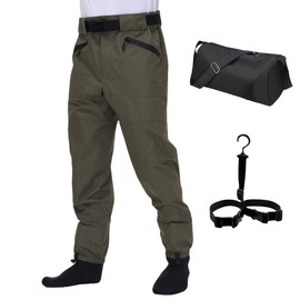 VZKAK Fishing Waders for Men and Women,Wading Pants with Neoprene Stocking Foot,Fishing Waist Waders Pants with Pockets for Fly Fishing Boating Hunting Kayaking (Olive Green, XX-Large)