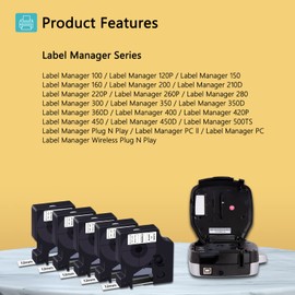 Hehua 43613 Compatible with Dymo d1 6 mm Label Tape, Replacement for Dymo 43613s S0720780 6 mm x 7 m for LabelManager Executive 640 CB 160 280 210D 420p pnp Labelpoint 150 200 LabelWriter 450 Duo (5