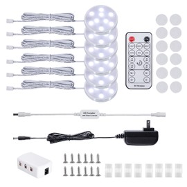 LED Dimmable Under Cabinet Lighting Kit,12V 6 Pack Wired Puck Lights with Remote Control, Plug in Under Counter Lighting Fixtures for Kitchen,Bookcase,Showcase,Shelf (Day White)