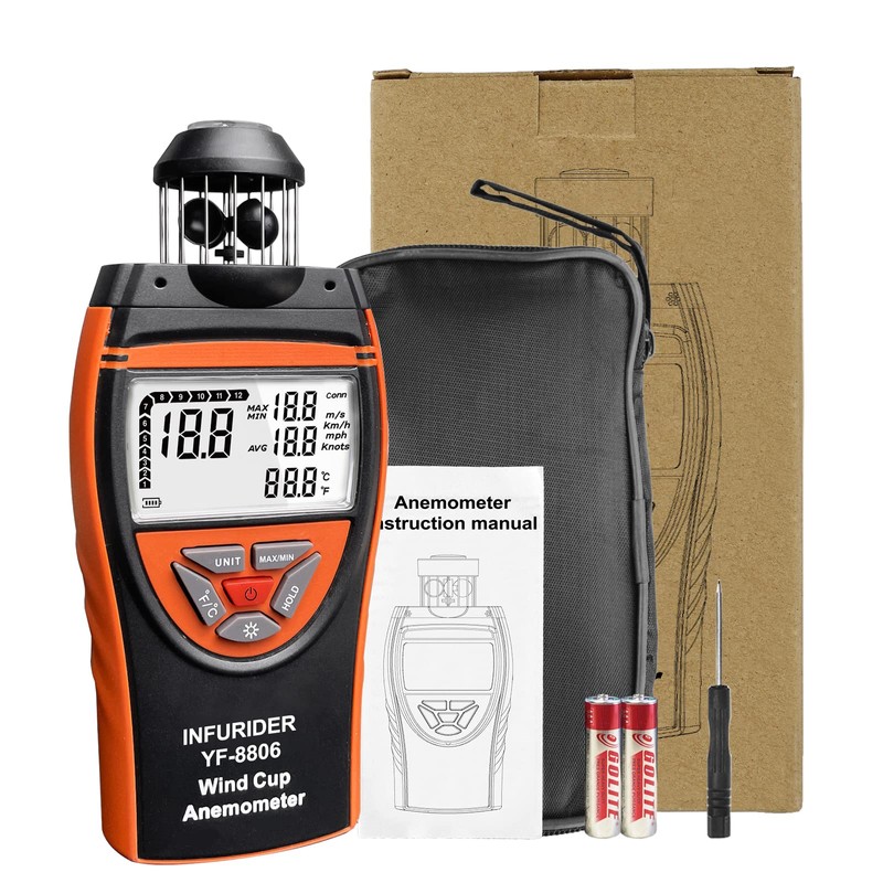 INFURIDER Handheld Digital Cup Anemometer Air Flow Meter Maximum/Min/Average Air