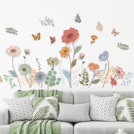 Zonon 6 Pcs Flowers Wall Decals Stickers Vinyl Removable Peel and Stick Colorful Dragonflies Floral Wall Murals Decor for Bedroom Living Room Nursery(Bohemian)
