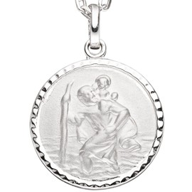 Saint Christopher Patron JOBO Pendant Round 925 Sterling Silver Partially Matted