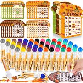 Eersida 192 Pack Thanksgiving Bingo Game and 0.5 oz Dot Dauber Set Includes 144 Bingo Cards and 48 Dot Markers Game Supplies set for Thanksgiving Day Gift Party Favor Supplies Family Casino Play Night