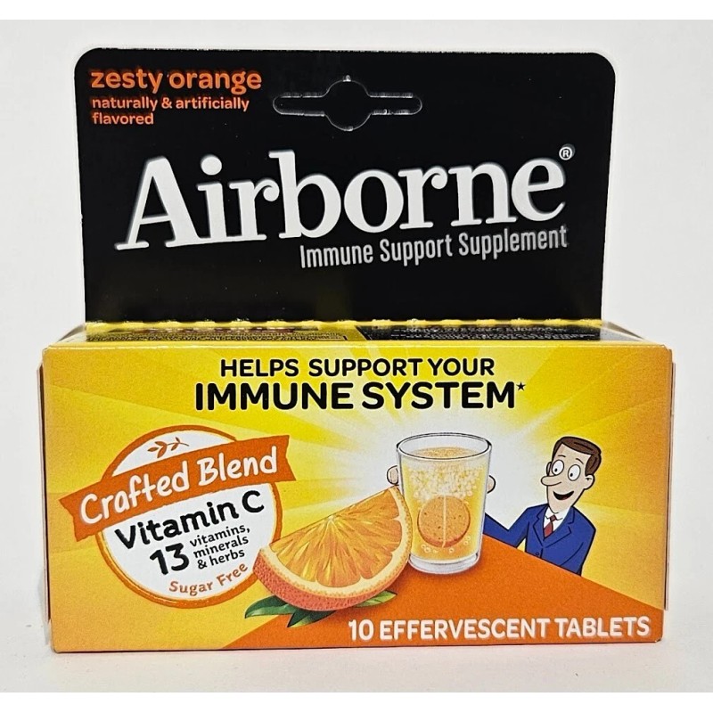AIRBORNE IMMUNE SUPPORT (ZESTY ORANGE) 10 EFFERVESCENT TABLETS