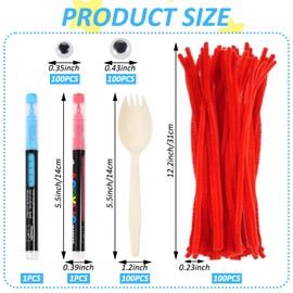 YEXEXINM 100 Sets Fork Craft Kit Disposable Creativity Sporks Fork Creativity Set Include Sporks Red Pipe Cleaners Self Adhesive Wiggle Googly Eyes and Marker Pens,Make Your Own Craft Kit