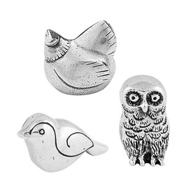 DANFORTH - Pewter Feathered Friends Bird Figurines | Set of 3 | Mini Pewter Bird Statues | Handcrafted Collectible Animal Totems | Nature Lover Gift | Owl, Bird, Chicken | Made in The USA