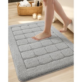 COLOR&GEOMETRY Bath Mat Non Slip Washable 44 x 76 cm, Grey Bathoom Mat Absorbent Bathroom Rug Soft Bathmat for Bathroom Floor, Shower, Bathtub, Laundry Room