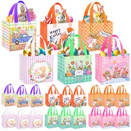 DECHISY 18 Pack Easter Bags with Handle,8.3×7.9×6inch Large Easter Gift Bags， Waterproof Reusable Egg hunt Baskets for Kids，Gifts Wrapping, Party Supplies, Basket Container