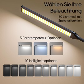 Aisutha Desk Lamp Clampable, LED Desk Lamp with Plug, 3 Colours, 10 Brightnesses, Desk Lamp Dimmable, Eye Protection, for Office, Study and Tailoring (Black-1)