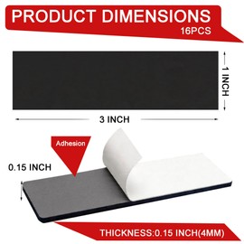 TSUYA Magnetic Strips, 0.15 inches（4mm）Thick Strong Adhesive Flexible Magnetic Tape (16 Pack, 3" x 1") for Fridge, Wall, DIY Craft Projects, Whiteboard, Signs, Sticky Magnet Strip