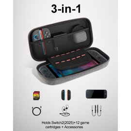 zmgnnd Case for Switch 2,Premium Protective Cover for Switch 2 Console & Joy-Cons - Lightweight,Hard Shell Travel Bag - Shockproof,Gray