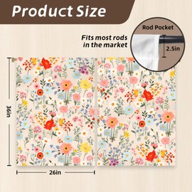 Stanoha Kitchen Curtains (2 Pcs) Over Sink for Bathroom Window Cafe Basement Cortinas para Cocina Farmhouse Short Mini Curtain Flower Floral Summer Elegant Country Rustic Modern Cute - 26×36"