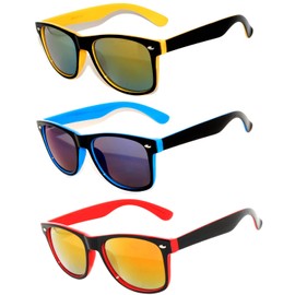 3 Pairs Stylish Retro Vintage 2 Tone Sunglasses Colorful Mirror Lens