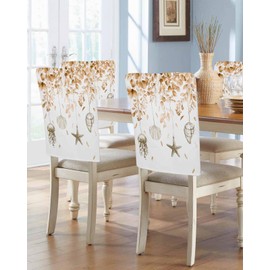 Anzona Orange Coastal Chair Back Covers for Dining Room, Eucalyptus Leaves Beach Linen Polyester Back Chair Protector, Starfish Shells Botanical 4 Pcs Back Covers for Dining Chair Decoration, 20x19 In