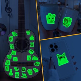50 Pcs Fun Cat Emoticon Water Bottle Stickers for Kids, Glow in The Dark Creative Cute Kitten Animals Laptop Decals, Vinyl Waterproof Kindle Phone Skateboard Luggage Decoration Sticker