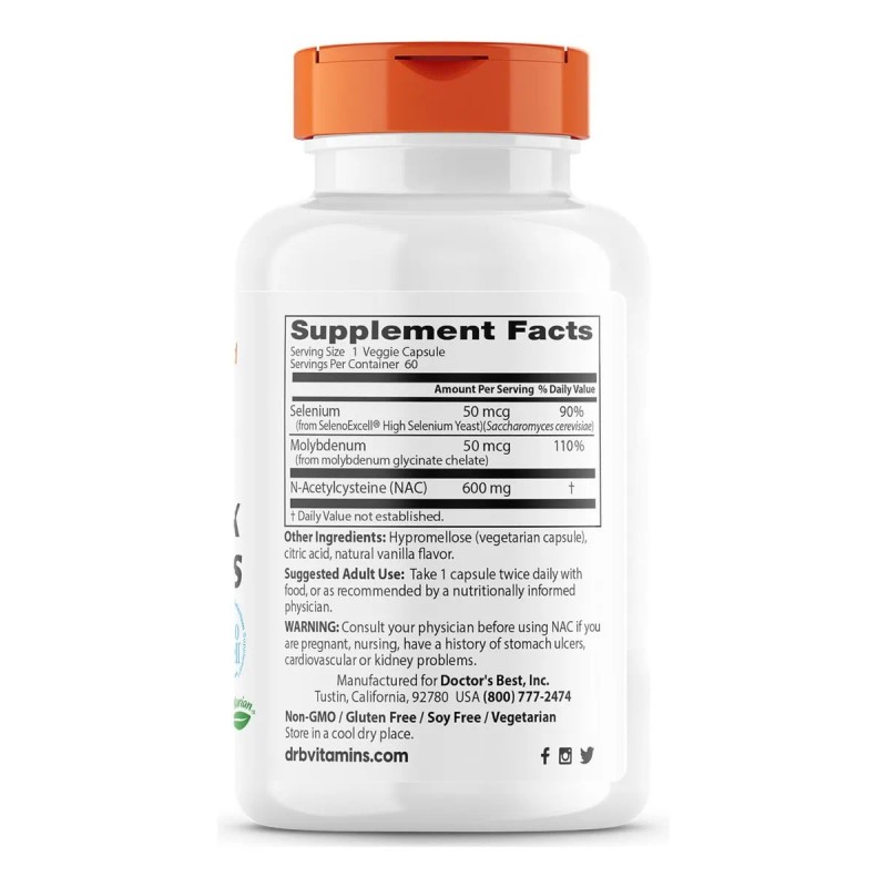 NAC Detox Regulators 600mg N-Acetyl Cysteine con Selenio y Molibdeno