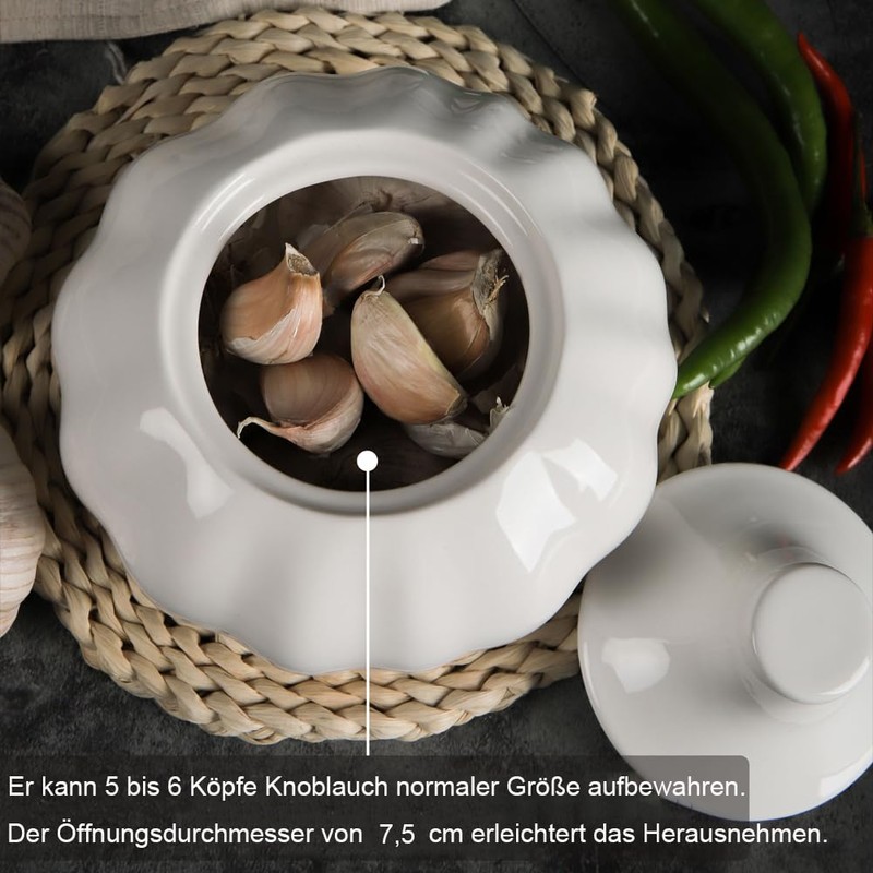 Acaino Ceramic Garlic Pot Garlic Storage with Lid and Ventilation
