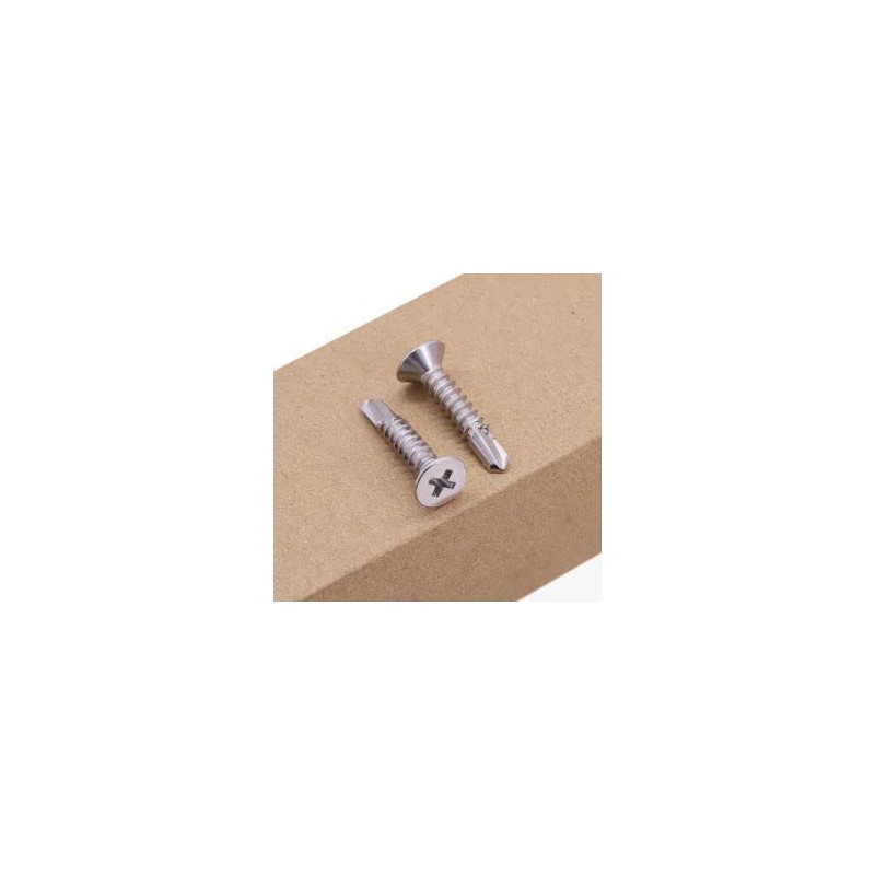 #14 x 1-1/4" Flat Head Self Drilling Screws, 410 Stainless