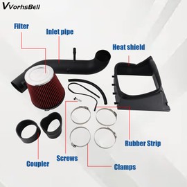 VVORHSBELL Cold Air Intake Kit Compatible with 2011-2014 Ford F150 5.0L V8 Aluminum High-Performance Air Filter System with Heat Shield, Reusable Washable Filter, Horsepower & Torque Boost