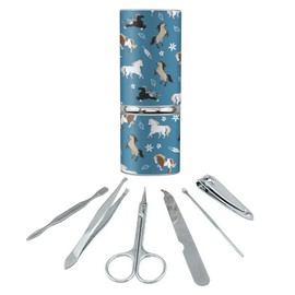 Frolicking Horses Pattern Stainless Steel Manicure Pedicure Grooming Beauty Care Travel Kit
