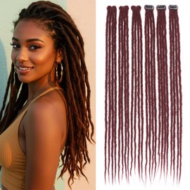 Burgundy Clip in Dreadlocks Hair Extensions 24 Inch 6 Clips(24strands) Handmade Synthetic Clip In Dreads Extensions for Women(BUG#)