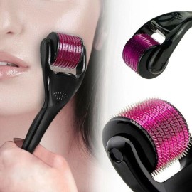 Dermaroller Rodillo de microagujas para rostro, rodillo de titanio para barba, microagujas