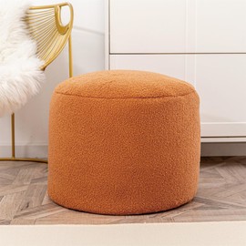 Round Pouf Ottoman 20 x 20 x 14 Inches Boho Poof Home Decor Floor Pouffe Ottoman Foot Rest for Couch Sofa Bean Bag Chairs Living Room Bedroom Orange