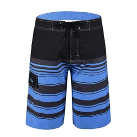 Nonwe Bañador de secado rápido para hombre, pantalones cortos de playa con forro de malla, Azul Rayas 2, 34