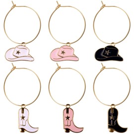 lasuroa 6pcs Cowboy Boot Hat Wine Glass Charms, Cute Wine Glass Charms Markers Tags Fun Stemware Markers for Stem Glasses Party Favors & Decorations