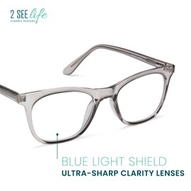 Clear Gray Premium Reading Glasses for Men & Women – Blue Light Blocking Readers with Spring Hinges, Scratch Resistant Lenses, Solid & Sturdy Frame – Stylish, Fit for All Face Shapes, Strength 2.50