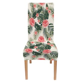 Jacrane Watercolor Hibiscus Flower Chair Covers for Dining Room 4 Pack Beach Hibiscus Plumeria Tropical Leaves Seamless Pattern on a Light Yellow Stretch Spandex Kitchen Chair Slipcovers Removable